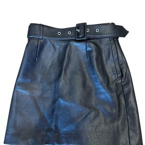 Black Leather Skirt with Belt